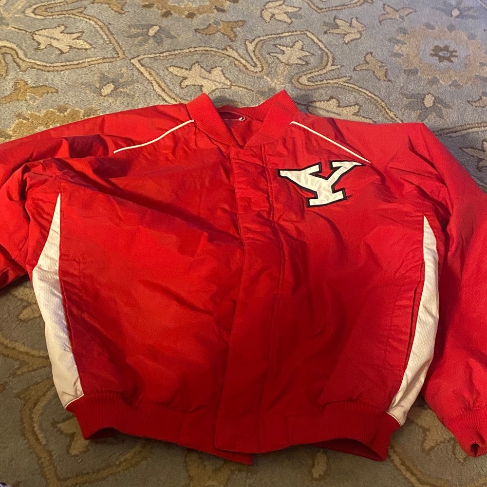 Russell Red Varsity-Style Bomber Jacket with White Accents size? L $55